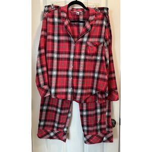 VICTORIAS SECRET XL Red PLAID W/ Metallic Threads LS Pajama Set Holiday